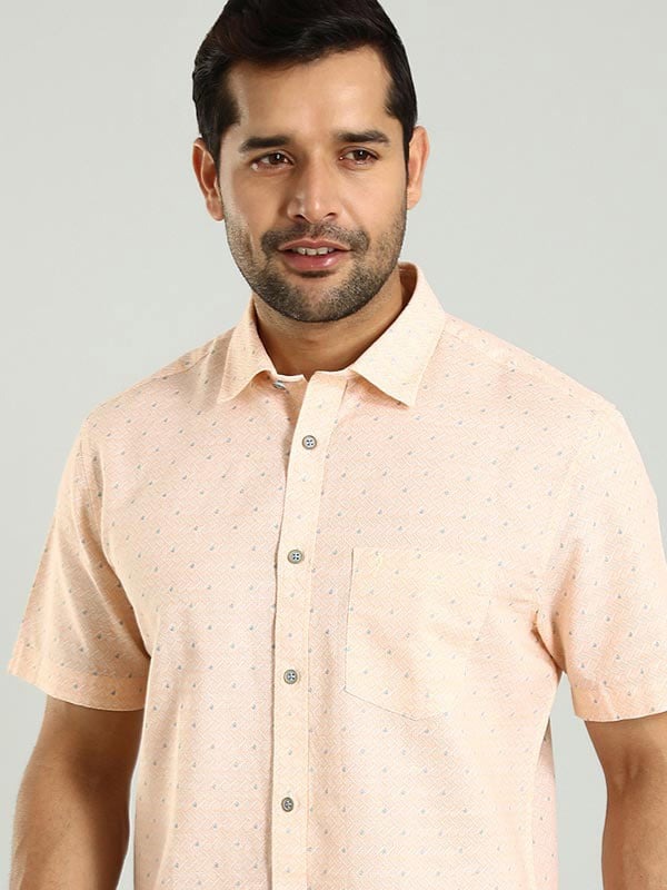 Indian Terrain Men's Regular Fit Half Sleeve All Over Print Orange Shirt